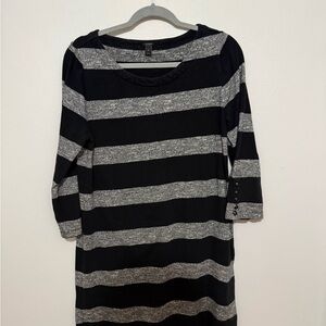 J. Crew Black and Gray Striped Knit Dress